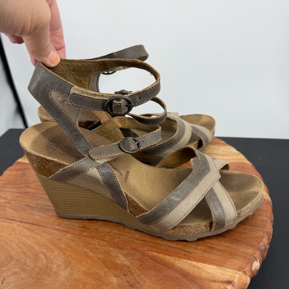 FLY LONDON cork-infused platform wedge double ankle strap sandals sz 40 9-9.5